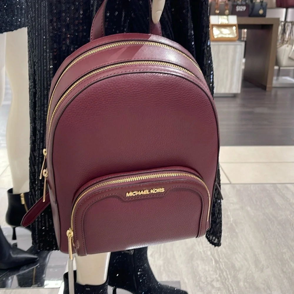 Michael Kors Jaycee Medium Pebbled Leather Backpack Oxblood/Golden NWT